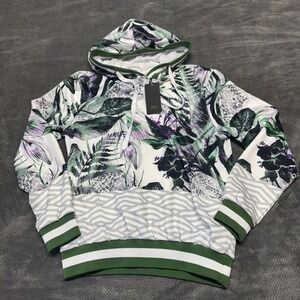 WEIV‎ Los Angeles Mens Tropical Floral Geometric Hoodie Green White FJ205 Small